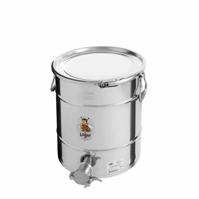 Logar 35 kg filling container with sloping bottom and clamp-ring closure